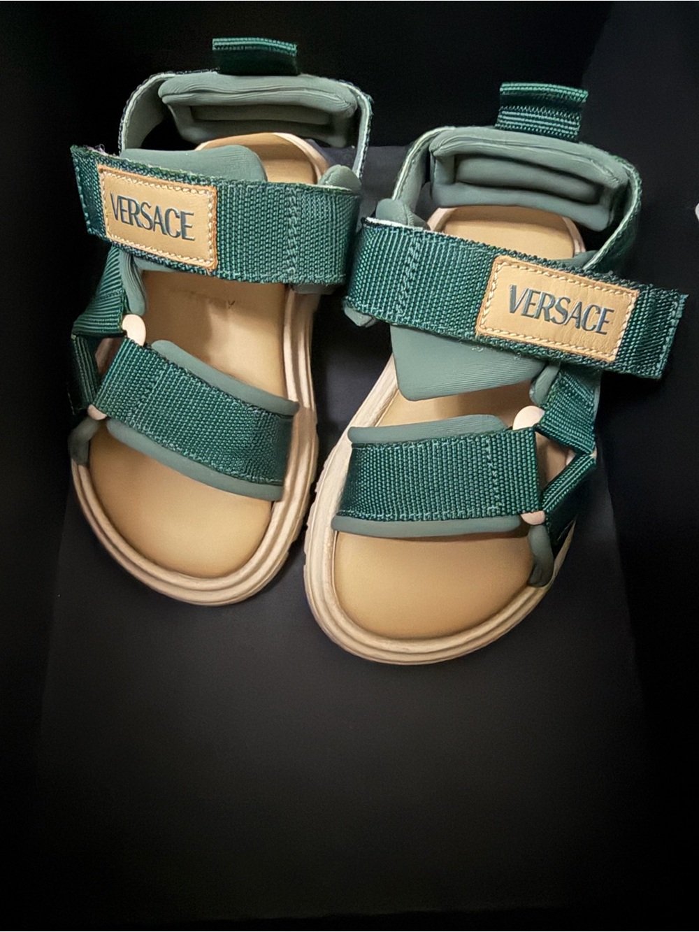 Versace Kids Green and Tan Strappy Sandals